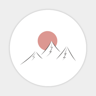 Minimal Mountains with large pink sun Magnet